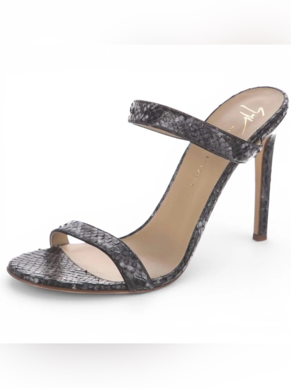 Giuseppe Zanotti Black Snake-Embossed Double-Strap High Heel Sandal